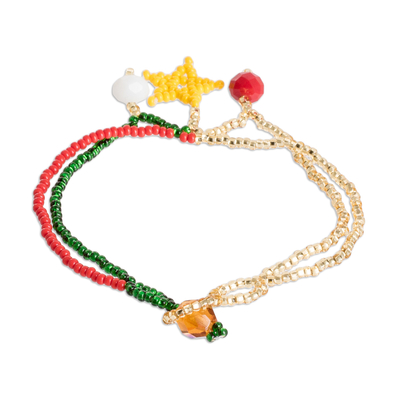Glass beaded charm bracelet, 'Christmas Signs' - Christmas Glass Beaded Charm Bracelet from Guatemala