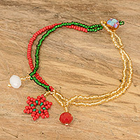 Crystal and glass beaded pendant bracelet, 'Christmas Star' - Christmas Star Pendant Bracelet with Crystal and Glass Beads