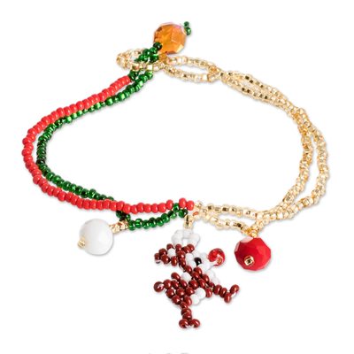 Crystal and glass beaded pendant bracelet, 'Reindeer Run' - Crystal and Glass Beaded Christmas Reindeer Pendant Bracelet