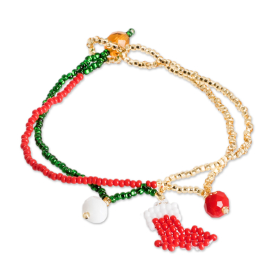 Christmas Boot Pendant Bracelet with Crystal & Glass Beads