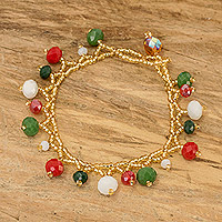 Crystal and glass beaded charm bracelet, 'Christmas Sparkle' - Christmas-Themed Crystal and Glass Beaded Charm Bracelet