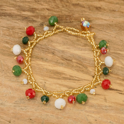 Kristall- und Glasperlenarmband, 'Christmas Sparkle - Kristall- und Glasperlenarmband mit Weihnachtsmotiven