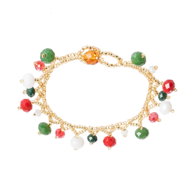 Crystal and glass beaded charm bracelet, 'Christmas Sparkle' - Christmas-Themed Crystal and Glass Beaded Charm Bracelet