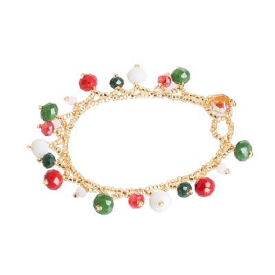 Kristall- und Glasperlenarmband, 'Christmas Sparkle - Kristall- und Glasperlenarmband mit Weihnachtsmotiven