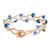 Glass beaded wristband bracelet, 'Blue Floral Hugs' - Floral Glass Beaded Wristband Bracelet Crafted in Guatemala (image 2c) thumbail