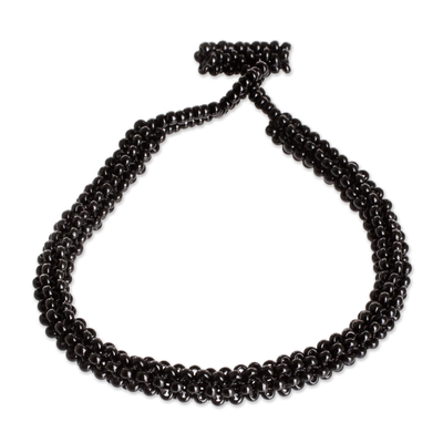Glass beaded bracelet, 'Shadow Berries' - Black Glass Beaded Bracelet with Toggle Clasp