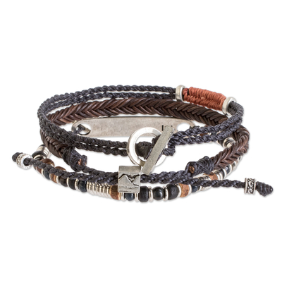 Wristband bracelets, 'United Earth' (set of 3) - Set of 3 Handcrafted Wristband Bracelets with Zamac Accents