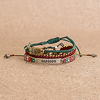 Wristband bracelets, 'United Spring' (set of 3) - Set of 3 Multicolor Wristband Bracelets with Zamac Accents