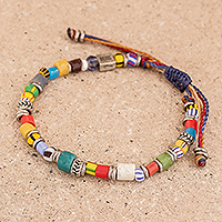 Glass beaded bracelet, 'World Citizens' - Handcrafted Multicolor Glass Beaded Bracelet from Guatemala