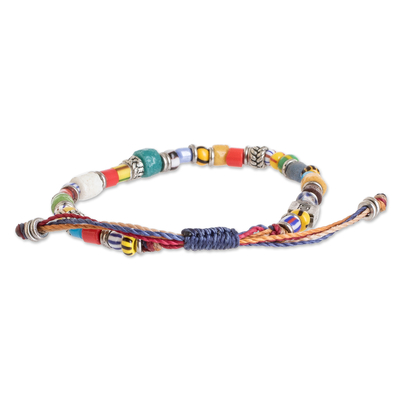 Glass beaded bracelet, 'World Citizens' - Handcrafted Multicolor Glass Beaded Bracelet from Guatemala