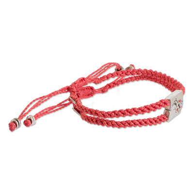 Braided pendant bracelet, 'Red Coincidence' (set of 2) - Handmade Abstract Zamac Braided Pendant Bracelets (Set of 2)
