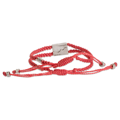 Braided pendant bracelet, 'Red Coincidence' (set of 2) - Handmade Abstract Zamac Braided Pendant Bracelets (Set of 2)
