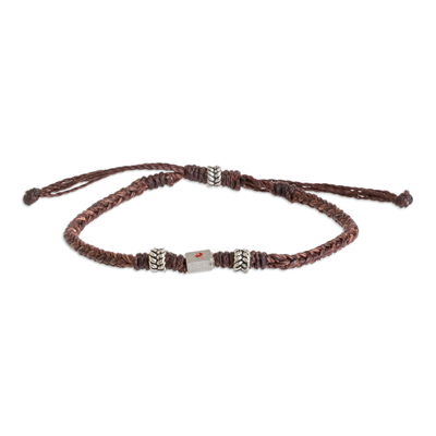 Handcrafted Leather Braided Pendant Bracelet from Guatemala