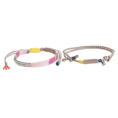 Wristband bracelets, 'Yellow Bond' (set of 2) - Set of 2 Handcrafted Wristband Bracelets in Yellow Hues