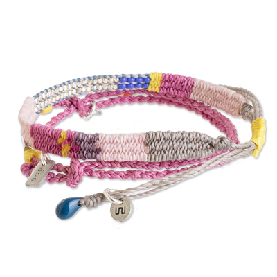 Wristband bracelets, 'Pink Bond' (set of 2) - Set of 2 Handcrafted Wristband Bracelets in Pink Hues