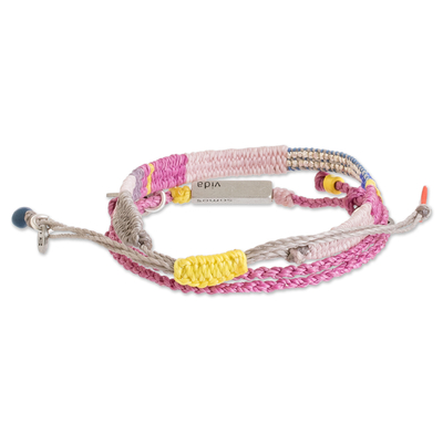 Wristband bracelets, 'Pink Bond' (set of 2) - Set of 2 Handcrafted Wristband Bracelets in Pink Hues