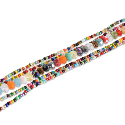 Kristall-Perlenstrang-Halskette, 'Multicolor Soul - Handgefertigte Kristall- und Glasperlenkette