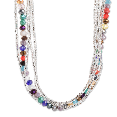 Crystal beaded strand necklace, 'Clear Soul' - Handmade Crystal and Glass Beaded Strand Necklace