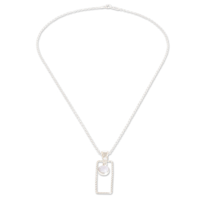 Jade pendant necklace, 'Rectangle' - Sterling Silver Necklace with Rectangular Pendant and Jade