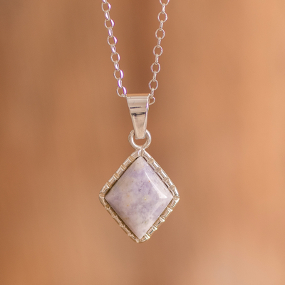 Jade pendant necklace, 'Rhombus in Lavender' - Silver Necklace with Rhombus-Shaped Lavender Jade Pendant
