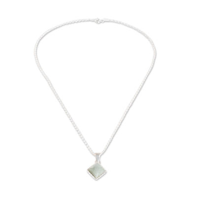 Jade pendant necklace, 'Rhombus in Green' - 925 Silver Necklace with Rhombus-Shaped Green Jade Pendant