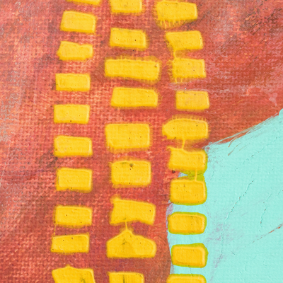 'Our Cause' - Pintura abstracta estirada firmada en un esquema de colores cálidos
