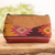 Cotton cosmetic bag, 'Feminine Subtlety in Poppy' - Hand-Woven Multicolored Suede Trimmed Cotton Cosmetic Bag (image 2) thumbail