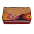 Cotton cosmetic bag, 'Feminine Subtlety in Poppy' - Hand-Woven Multicolored Suede Trimmed Cotton Cosmetic Bag thumbail