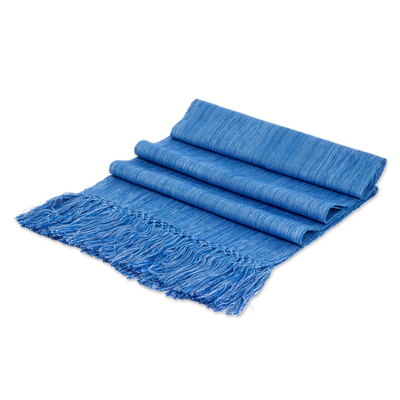 Rayon-Schal - Handgewebter königsblauer Rayon-Schal aus Guatemala