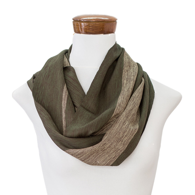 Rayon infinity scarf, 'Eucalyptus' - Handloomed Striped Rayon Infinity Scarf from Guatemala
