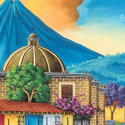 'La Casa del Hermano Pedro' - Óleo Estirado Firmado de Calle Guatemalteca