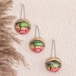 Dried gourd wall accents, 'Hummingbird Harmony' (set of 3) - Set of 3 Hand-Painted Dried Gourd Bird Wall Accents