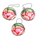 Dried gourd wall accents, 'Hummingbird Harmony' (set of 3) - Set of 3 Hand-Painted Dried Gourd Bird Wall Accents