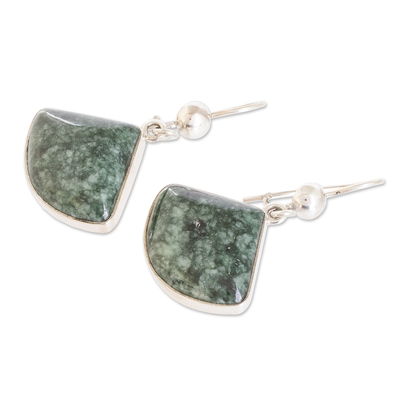 Jade dangle earrings, 'Legendary Harmony' - Fan-Shaped Sterling Silver Dangle Earrings with Jade Stones