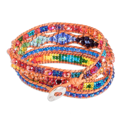 Positive energy bracelet, 'Motivational Aura' - Handcrafted Beaded Positive Energy Long Wrap Bracelet