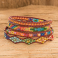 Positive energy bracelet, 'Bonds of Friendship' - Handcrafted Beaded Positive Energy Long Wrap Bracelet