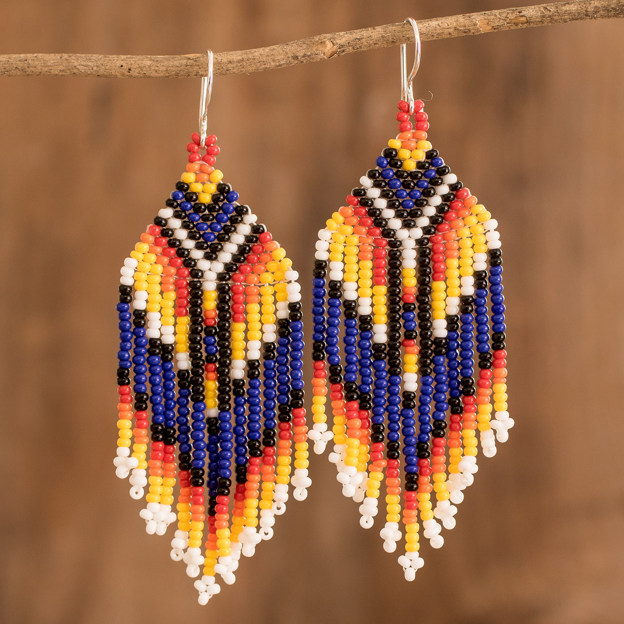 Sterling & Stitch Seed Bead Fringe Earring - Blue/Gold , Women's