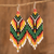 Glass beaded waterfall earrings, 'Green Traditions' - Handmade Glass Beaded Waterfall Earrings in Green and Orange (image 2) thumbail