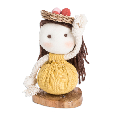 Handmade Cotton and Natural Fiber Decorative Doll in Yellow