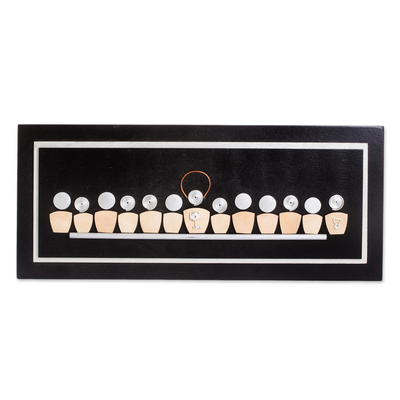Wood plaque, 'The Last Supper at Night' - Handcrafted Black Wood and Calabash Gourd Plaque