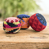 Cotton hacky sacks, 'Unity Feelings' (set of 3) - Set of 3 Colorful Geometric Knit Cotton Hacky Sacks