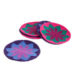 Cotton coasters, 'Vibrant Illusion' (set of 6) - Set of 6 Handcrafted Floral Cotton Coasters from Guatemala