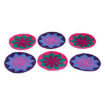 Cotton coasters, 'Vibrant Illusion' (set of 6) - Set of 6 Handcrafted Floral Cotton Coasters from Guatemala