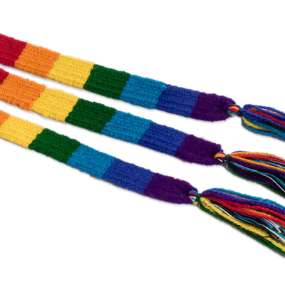Handgewebte Hutbänder, (3er-Set) - Set aus 3 handgewebten Hutbändern aus Acryl in einer Regenbogenpalette