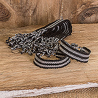 Handwoven friendship bracelets, 'Shining Fate' (set of 12) - Set of 12 Striped Friendship Bracelets in Black and White