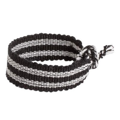 Handwoven friendship bracelets, 'Shining Fate' (set of 12) - Set of 12 Striped Friendship Bracelets in Black and White