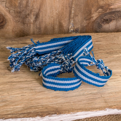 Handwoven friendship bracelets, 'Marine Fate' (set of 12) - Set of 12 Striped Friendship Bracelets in White and Blue
