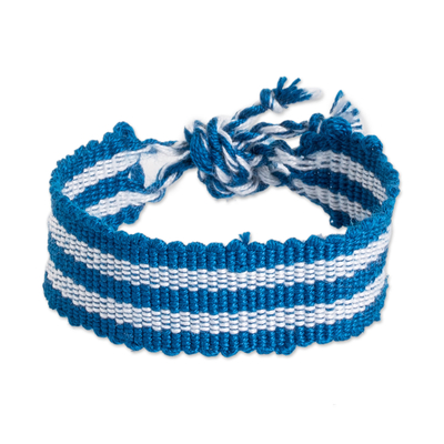 Handwoven friendship bracelets, 'Marine Fate' (set of 12) - Set of 12 Striped Friendship Bracelets in White and Blue
