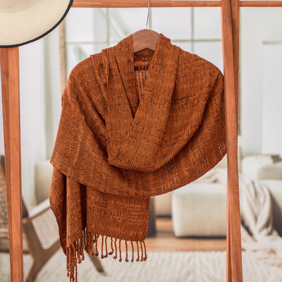 Rayon shawl, Color and Texture in Orange