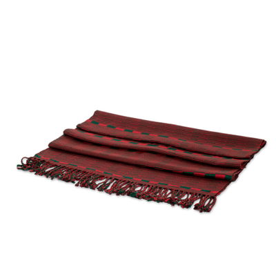 Rayon shawl, 'Fruits' - Fringed Shawl Hand-Woven from Rayon in Red and Green
